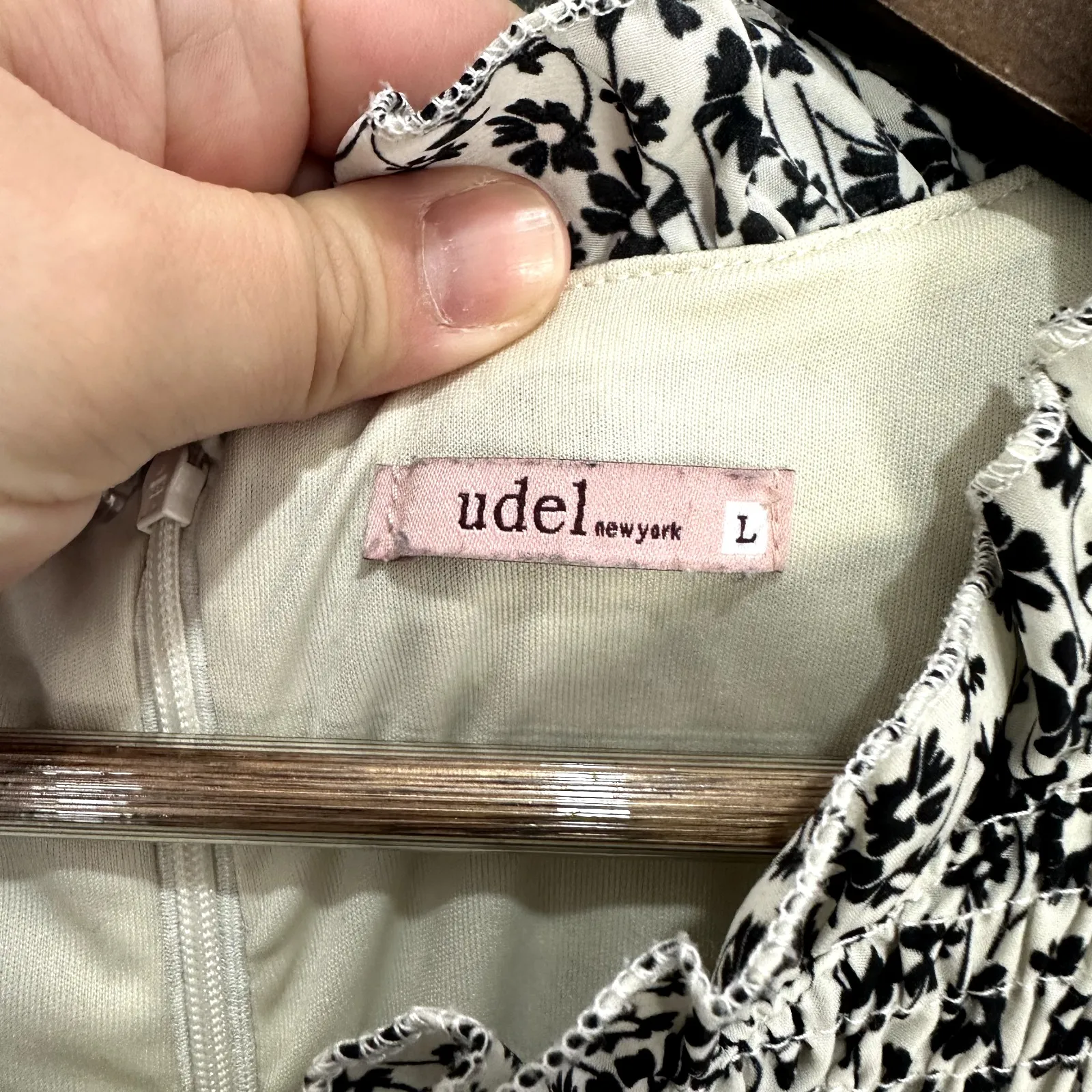 Udel‎ New York Babydoll Dress L Black Floral Ruffle Hem Cottage Peasant Prairie Size L - Image 2