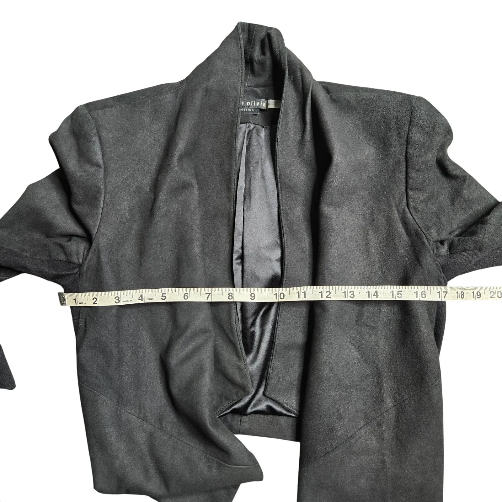 Alice + Olivia Black Harvey Open Front Suede Cropped Jacket Size: M - Image 4