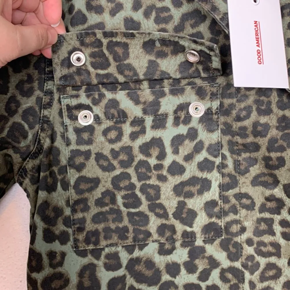 Good American womens 1 small utility jacket sage leopard green new schaket butto - Image 5