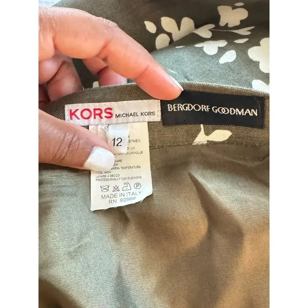 Michael Kors Linen Pencil Skirt Green and White Midi SKirt Career Work SIZE 12 - Image 5