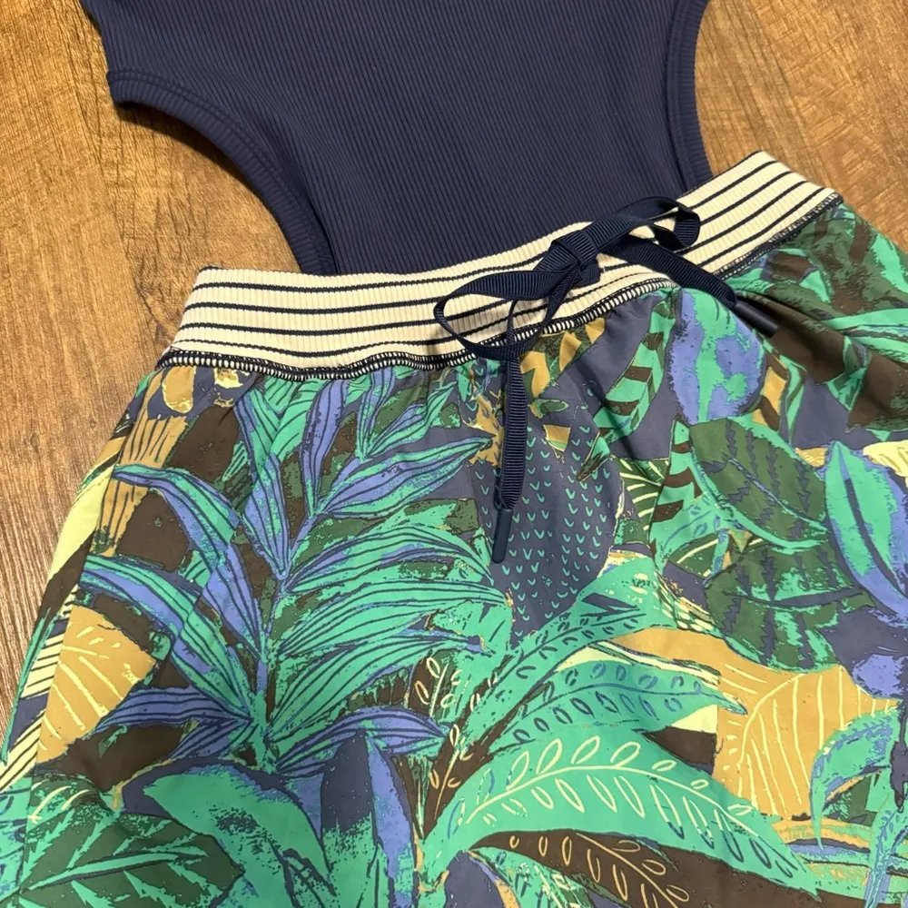 NEW Aerie Offline Ribbed Cutout Romper Dress Sz XS Blue Tropical - Image 6