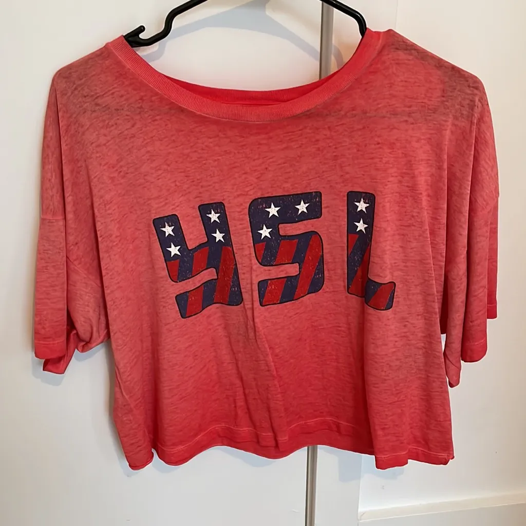 NWOT Pink USA YSL Crop t-shirt Size Small - Image 6