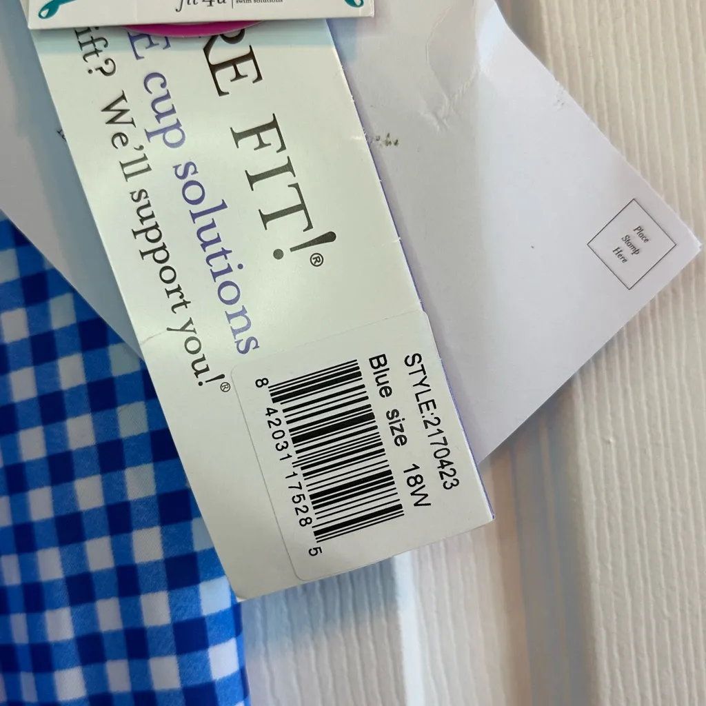 Shore Fit Blue Gingham Bikini Top Size 18W - Image 4