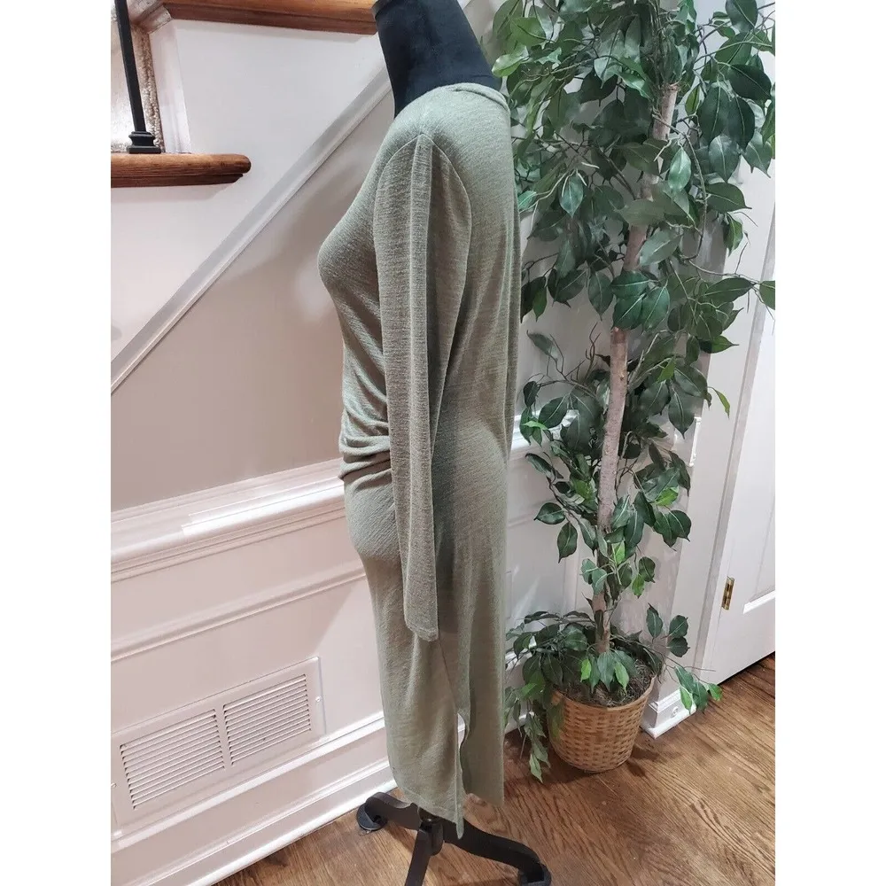 Banana Republic Women Green Polyester Round Neck Long Sleeve Knee Length Dress S - Image 5