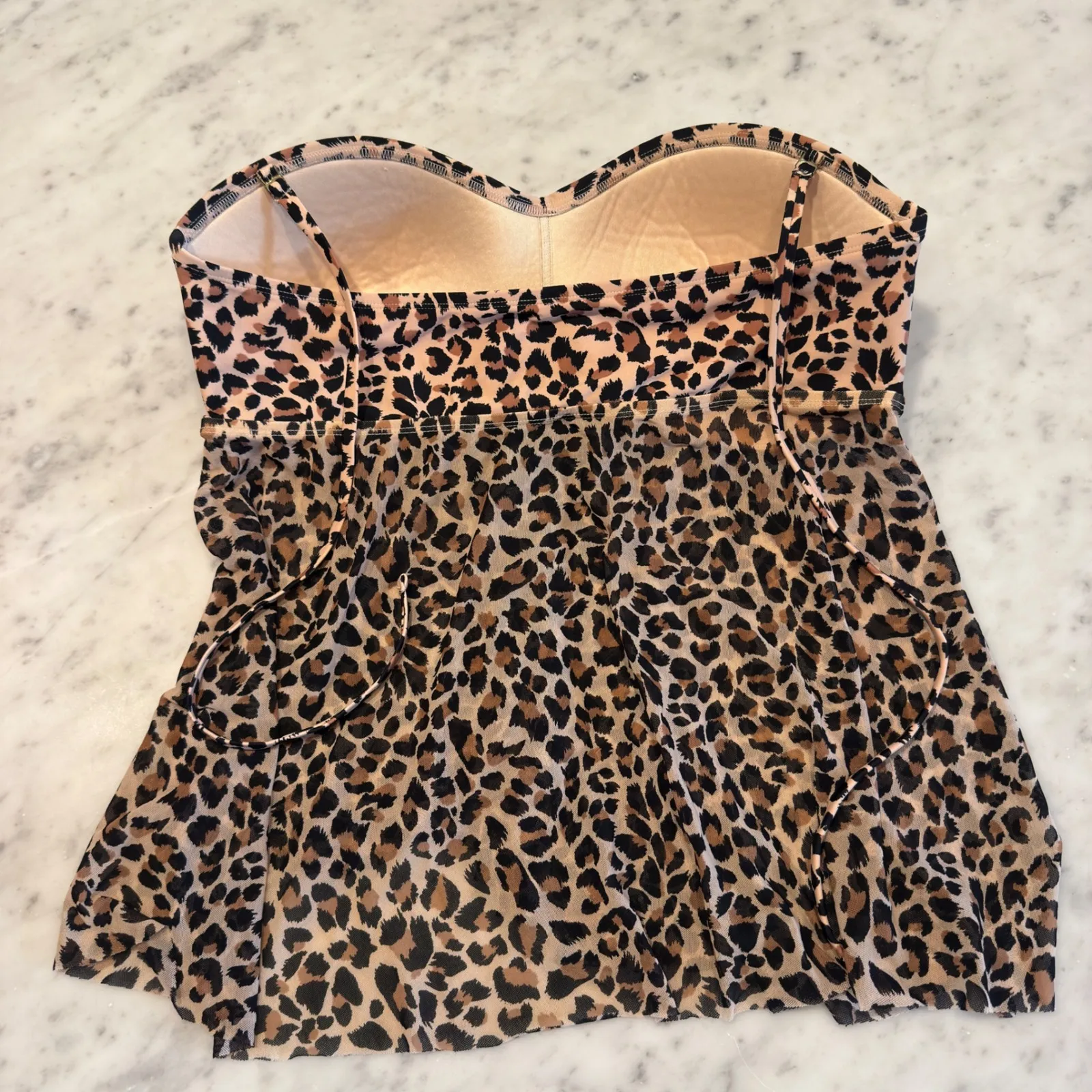 Kona Sol Leopard Print Tankini Swim Top Women's XL Built in Cups Halter Neck - Image 2