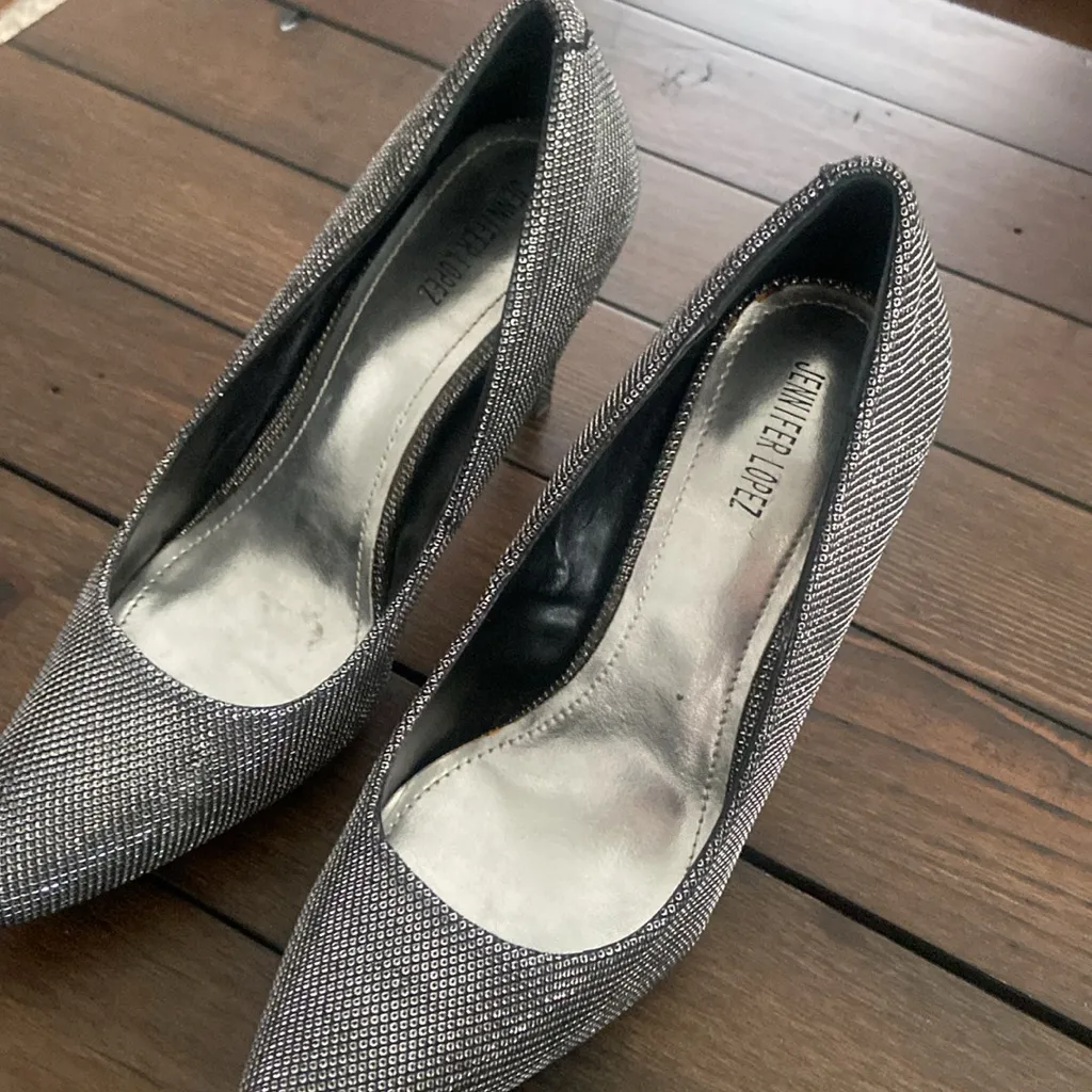 Jennifer Lopez JLO Silver Glittery Shoes 4" Stilletos Heels - Image 6