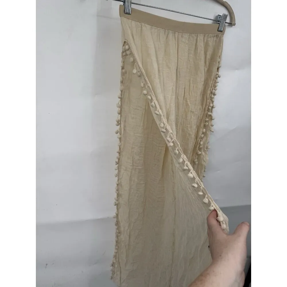 Wide Leg Flowy Pants Women Small Cream Open Side Slit Leg Festival Preppy Retro‎ - Image 4