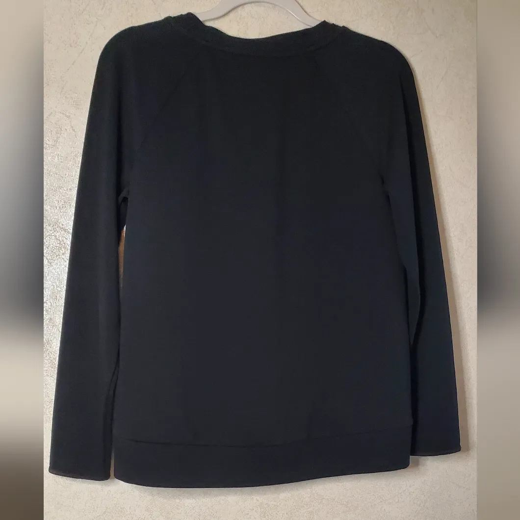 Elie Tahari Nation Black Faux Fur Panel front  Long Sleeve Sweatshirt Size:S - Image 3