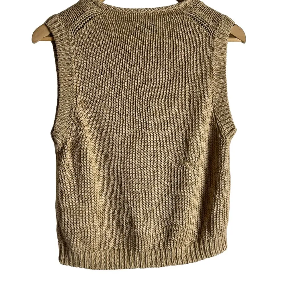 Polo Ralph Lauren Linen Cotton Tan Knit Sleeveless Crewneck Sweater Vest Size L - Image 12