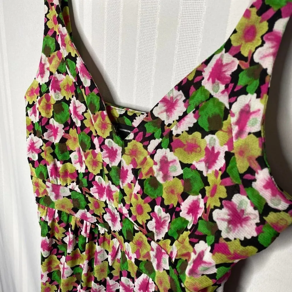INC International Concepts Sleeveless Floral Pleated Tank Top Blouse Medium Pink Green - Image 5