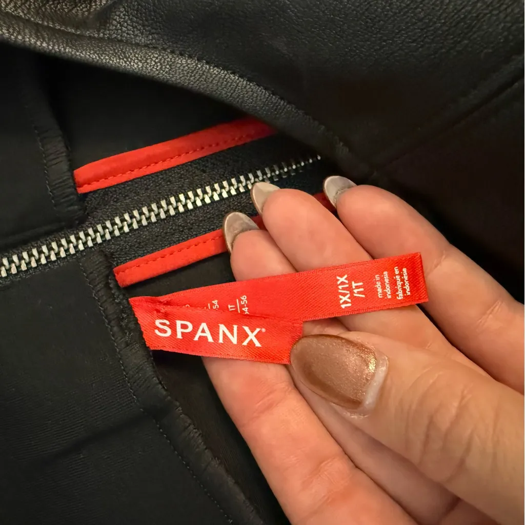 Spanx Leather-Like Combo Sheath Dress Luxe Black 1X - Image 10