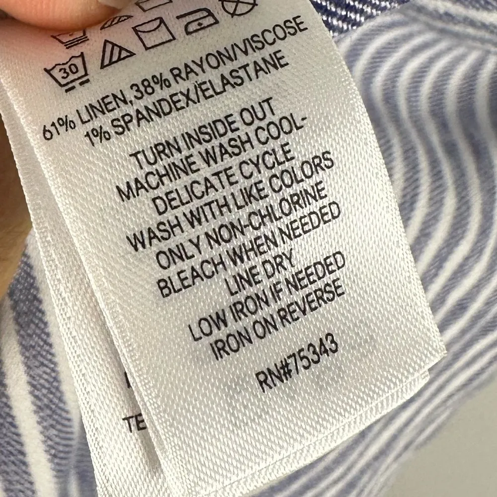 Tahari Linen Blend Sleeveless Blue Stripes Nautical Belted Button Midi Dress - Image 4