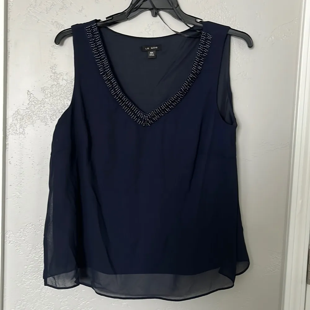 LE BOS Women’s georgette pantsuit with beaded neck style 27821 DARK NAVY 16W - Image 3