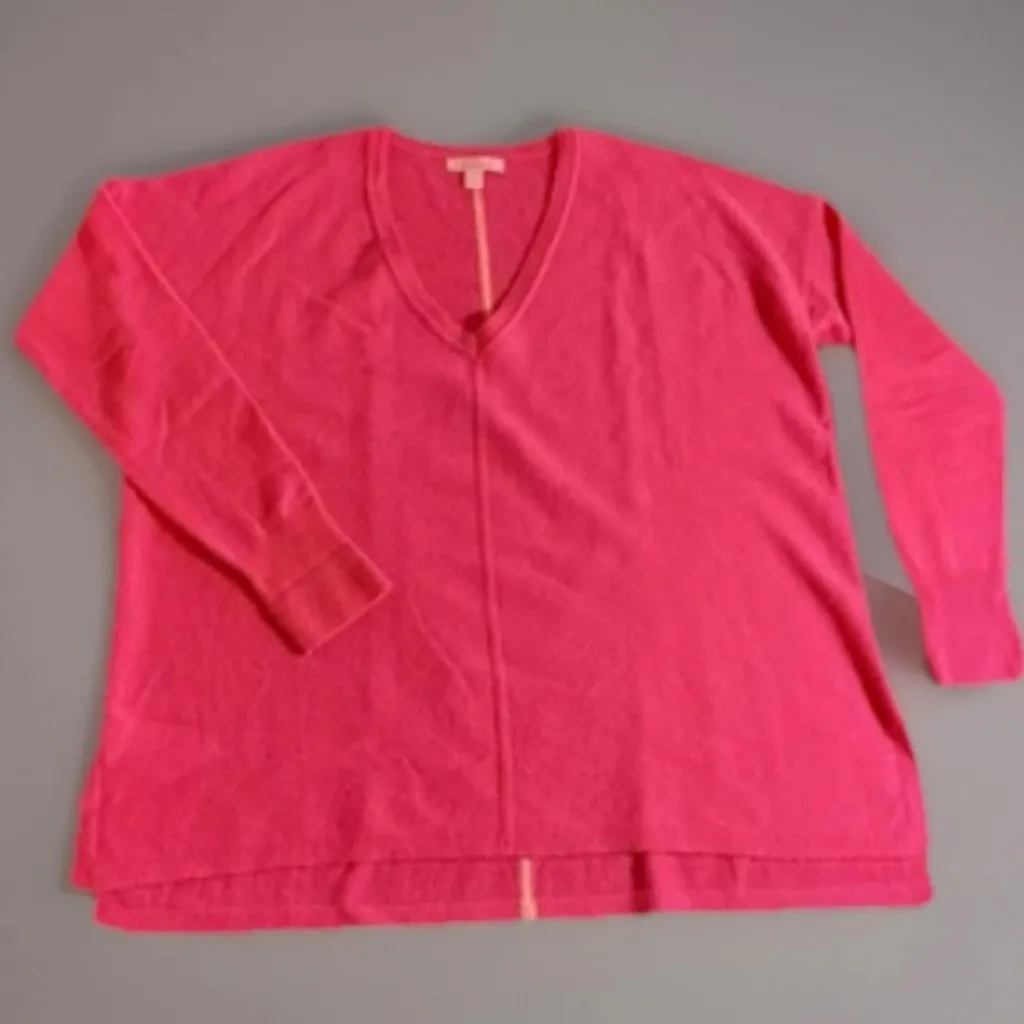 Lilly Pulitzer Sweater S/M Neon Pink 100% Cashmere Oversized Cozy V Neck Womens - Image 2