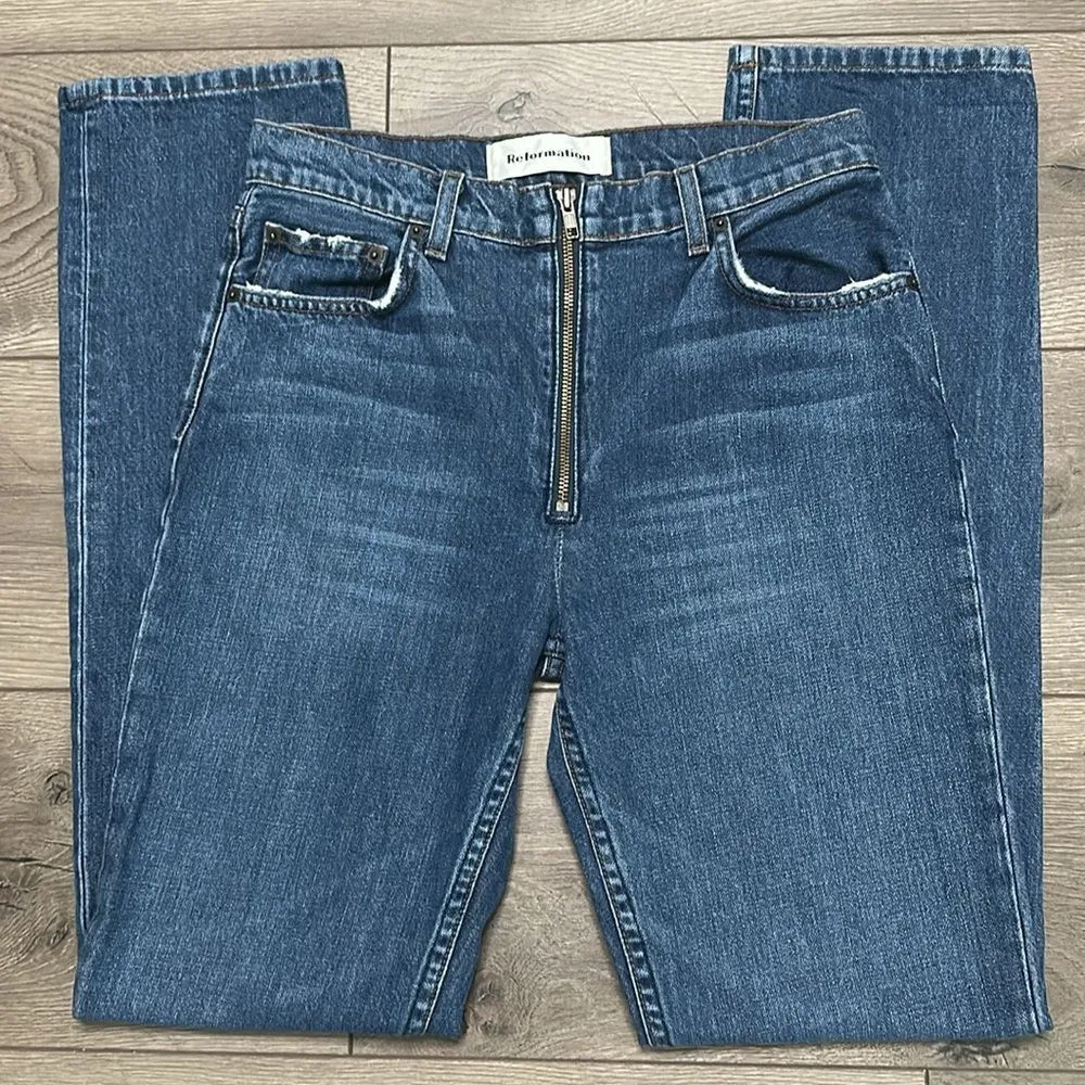 Reformation Brooke Zip High Rise Straight Blue Glacier Jeans‎ Size 27 - Image 6