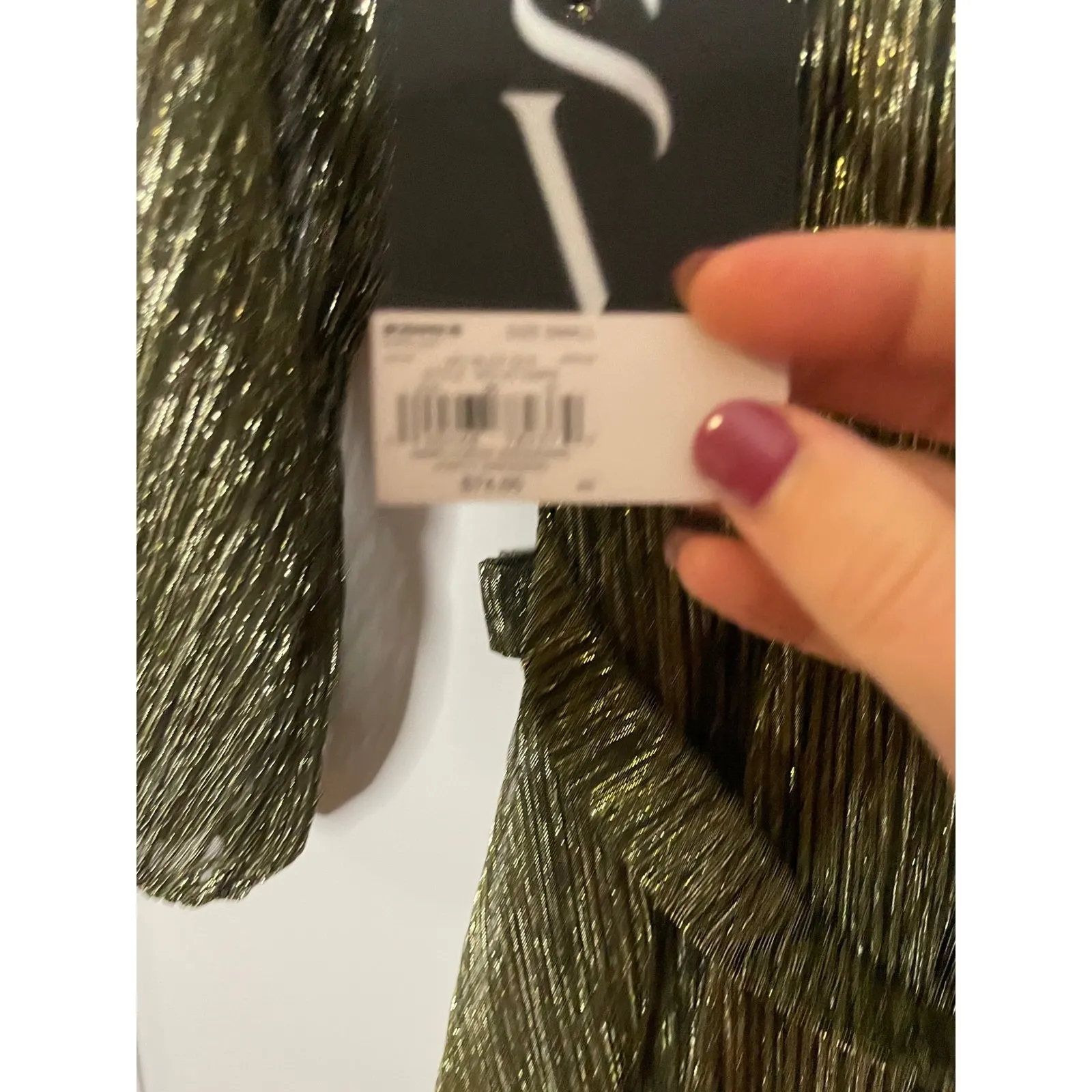 Simply Vera Vera Wang Women's Metallic Pleated Wrap Dress Long Sleeve Gold Small - Image 5