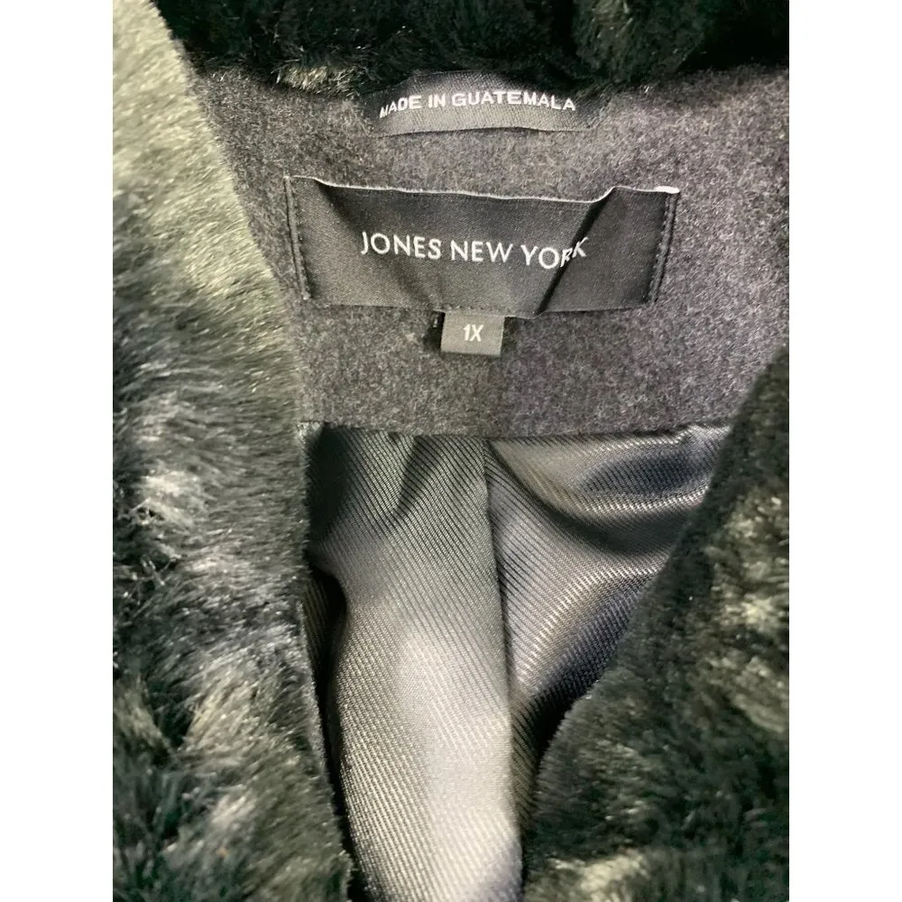 Jones New York Women's Long Wool Coat with Fux Fur Neck - Image 4