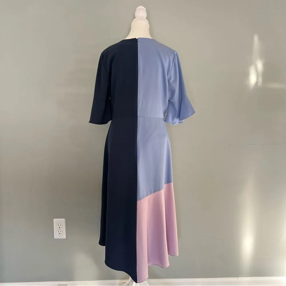 Hutch Pastel Colorblock Faux Wrap Midi Dress Blue Size Large - Image 6