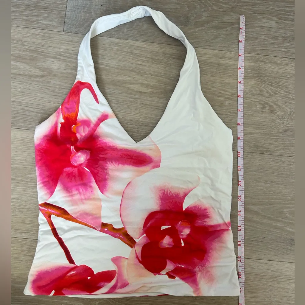 Supré Pink Orchid Print Halter Top – Size Small White - Image 5