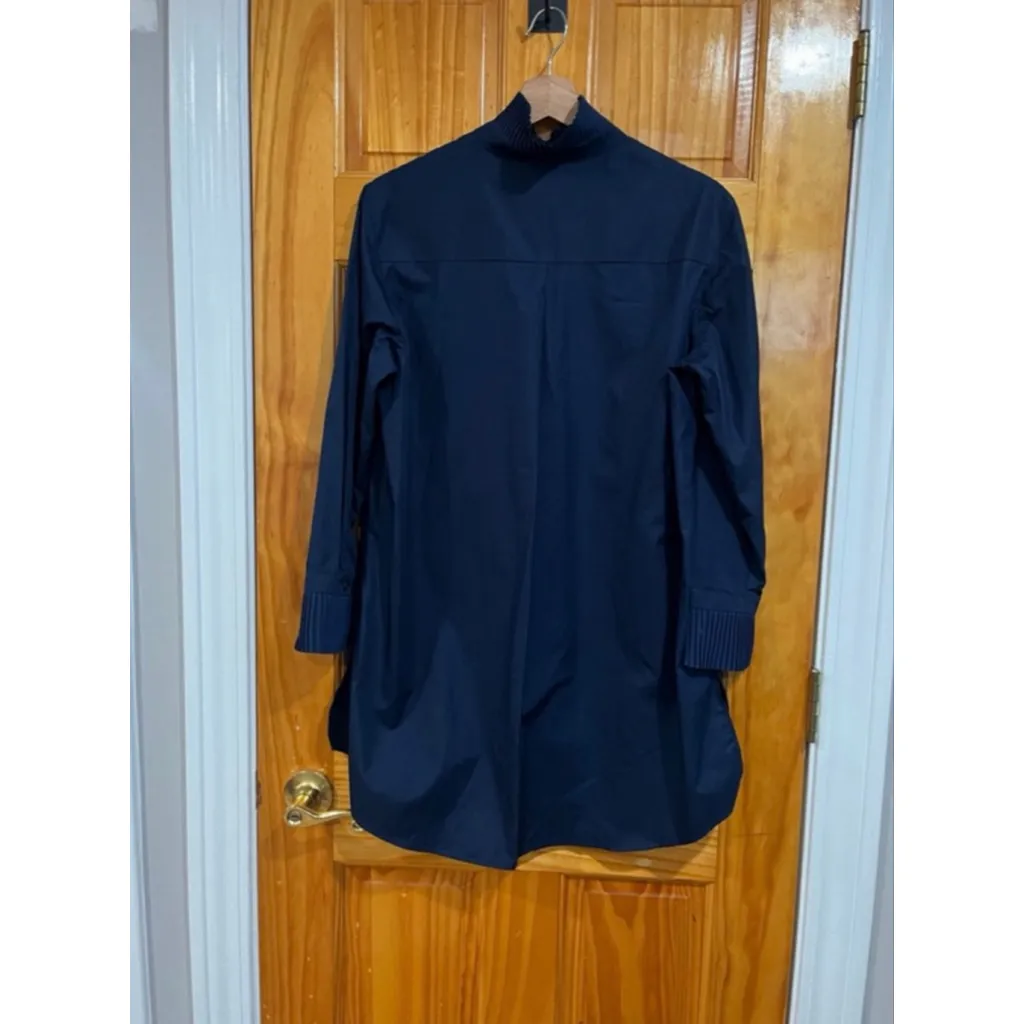Akris Punto Navy Pleated Collar Long Sleeve Tunic Blouse Size US 8 - Image 5