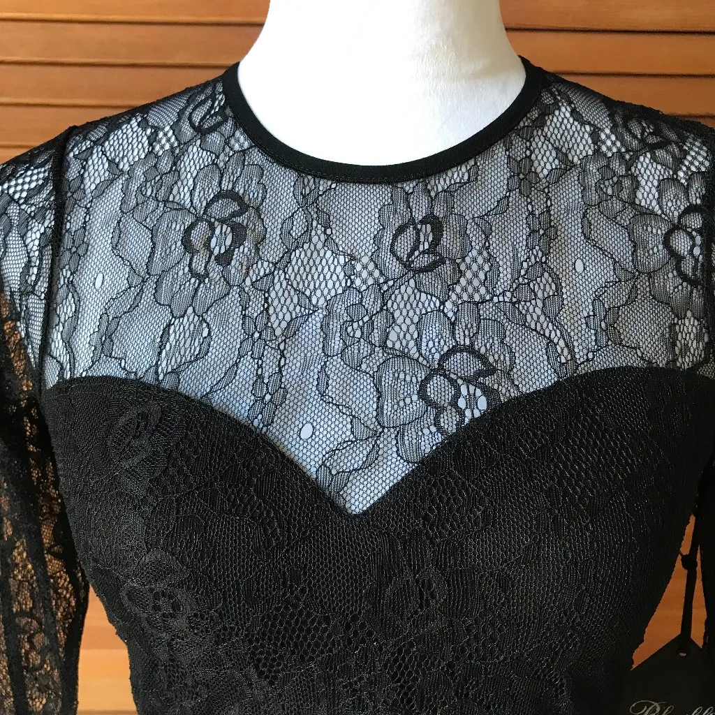 Vintage Lip Service Gothic Steampunk Victorian Black Celebration Lace Top XS - Image 2