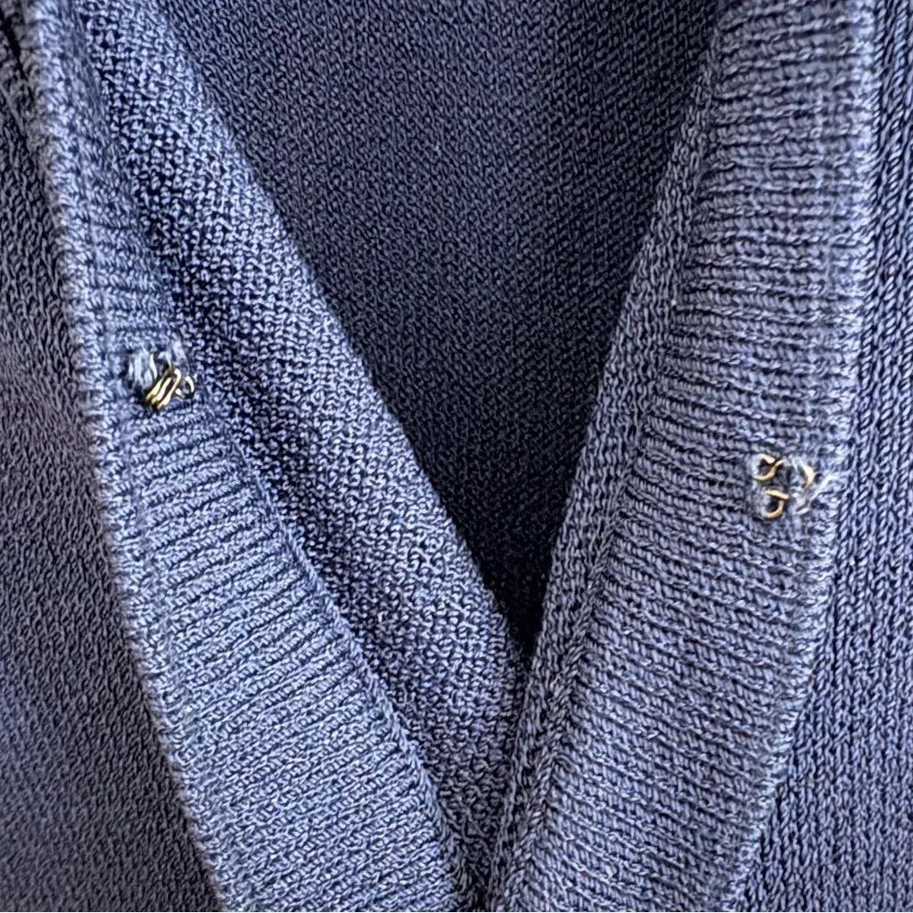 St. John Basics Santana Knit Open Front Cardigan Braided Trim Navy Size Large - Image 13