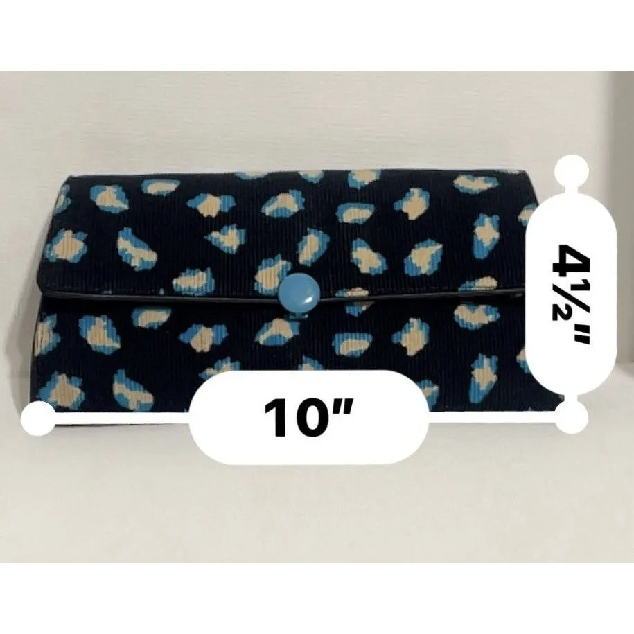 Marc Jacobs Abstract Leopard Print Corduroy Flap Clutch Blue Beige Button - Image 2