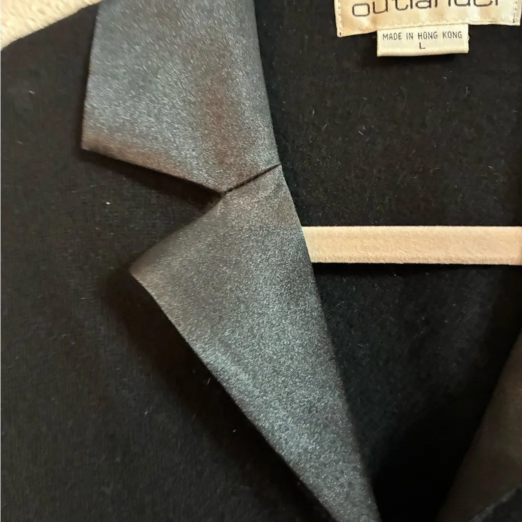 Women's Black Cardigan with Satin Accents on lapel, buttons & pockets L Size L - Image 4