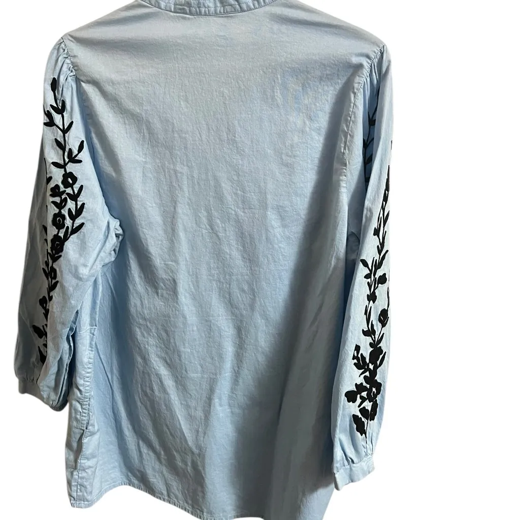 Eshakti Wayward Fancies Tunic Top Womens Plus 1X-18W Blue Embroidered Romantic - Image 3