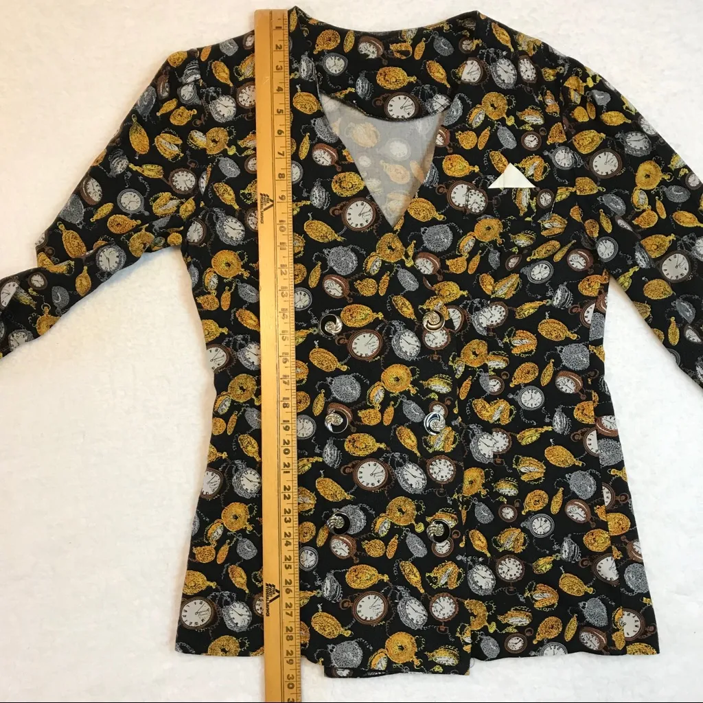 Vintage Blazer Quirky Clocks Alice‎ in Wonderland White Rabbit Halloween Costume Black Size M - Image 12