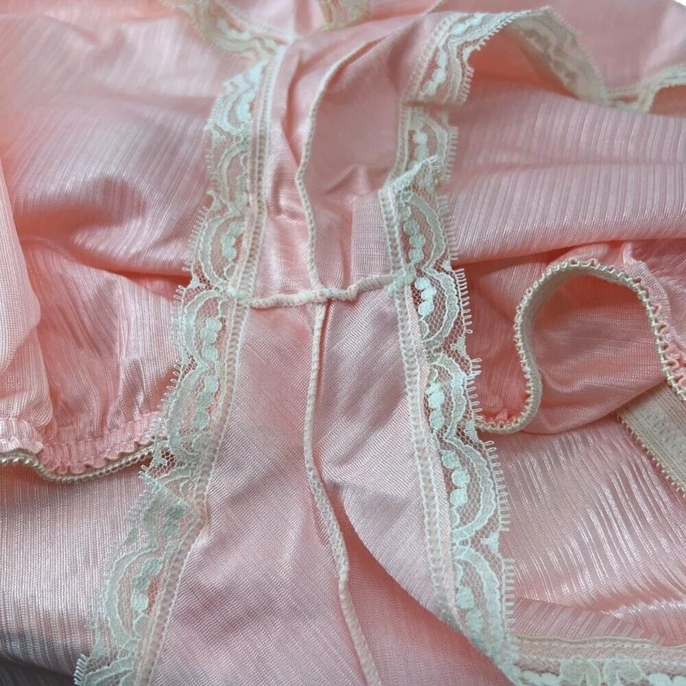 Vintage 80s Avon Lingerie Bottoms Peach Second Skin Satin Lace Trim Womens Large Pink - Image 6