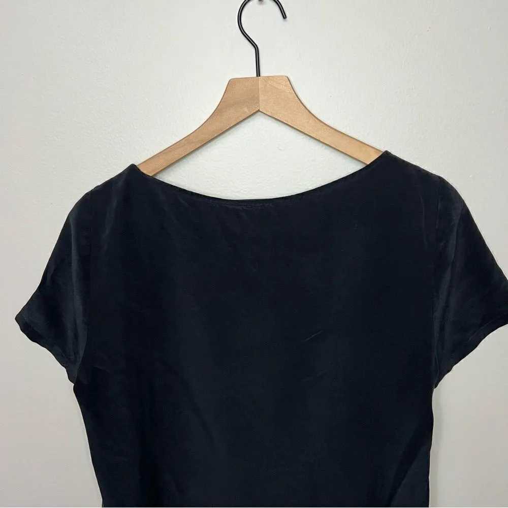 Eileen Fisher 100% Silk Short Sleeve Blouse Top Herringbone Rounded Hem Medium - Image 7