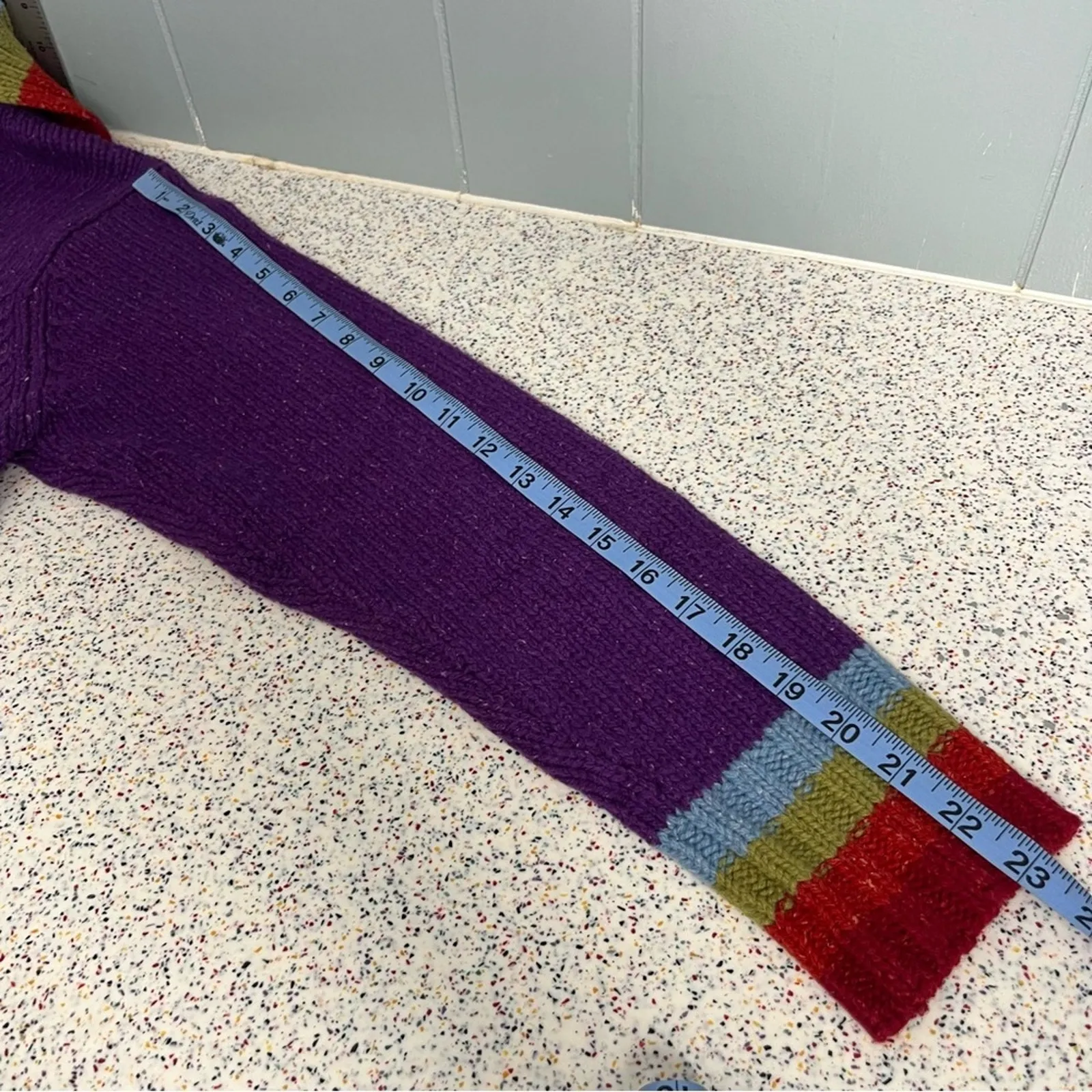 Nua Merino Wool Silk Sweater Striped Turtleneck Artsy Folk Purple Women's Size L Size L - Image 6