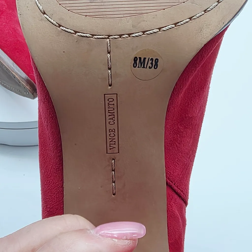 Vince Camuto Loretan Bootie Heel In Cherry Red Suede - Image 16