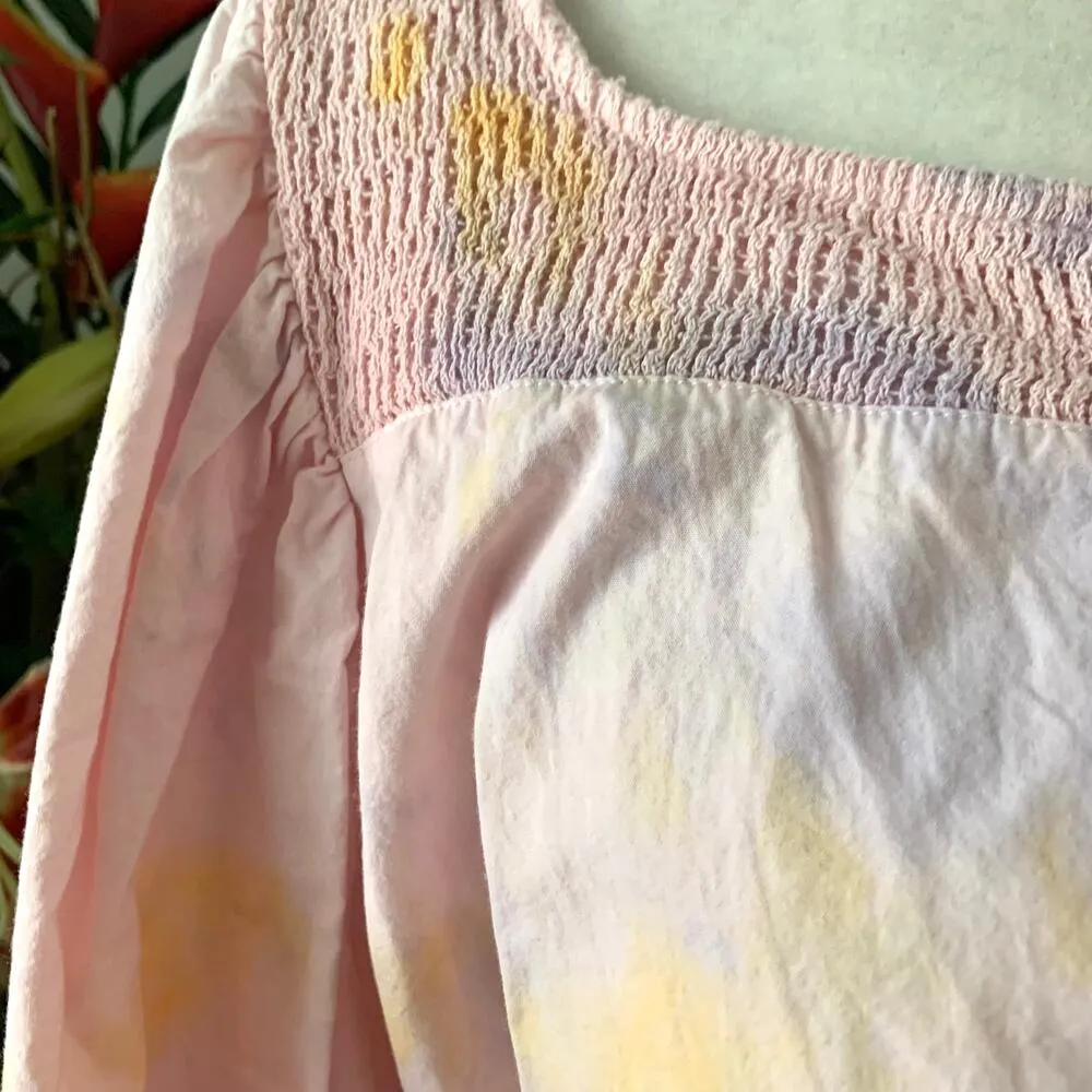 Zara Tie Dye Balloon Sleeve Crop Peplum Blouse in Pink Multi - Image 6