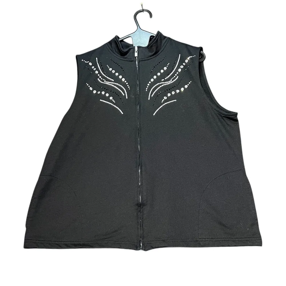 Alfred Dunner Vest Womens 18 Black Full Zip Embellished Layering Comfy Sparkle - Image 2