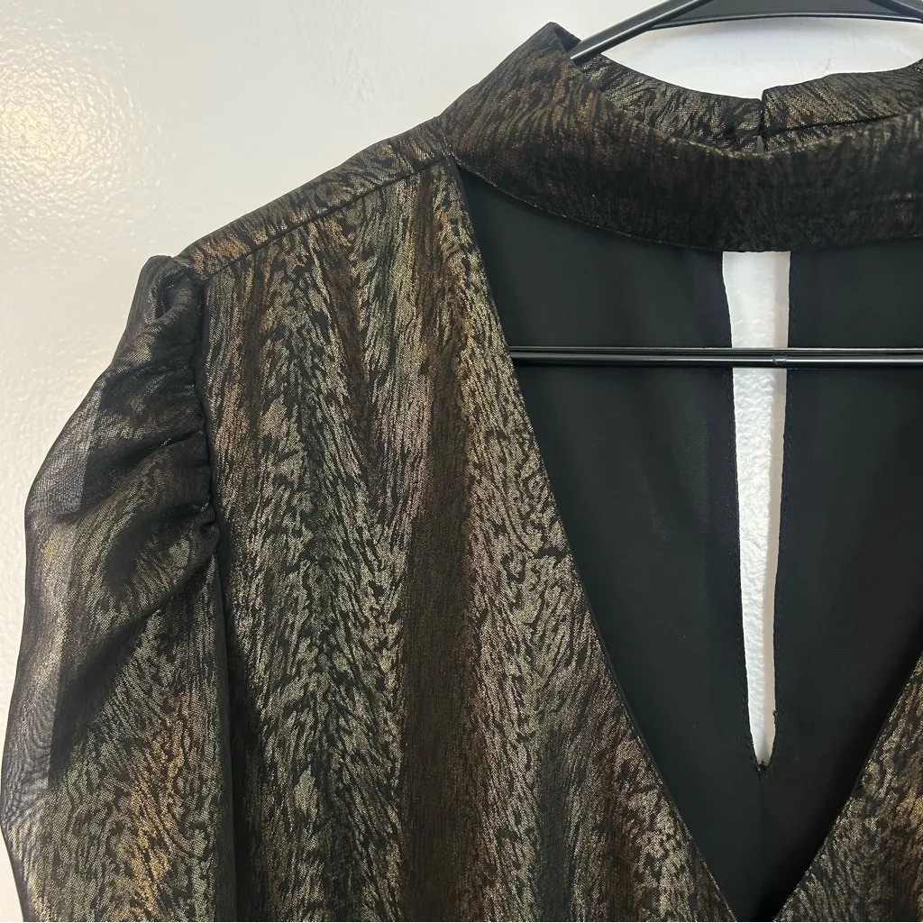 Walter Baker Faulk Puff  Bronze Metallic Ruched Peplum Top Size - Image 5