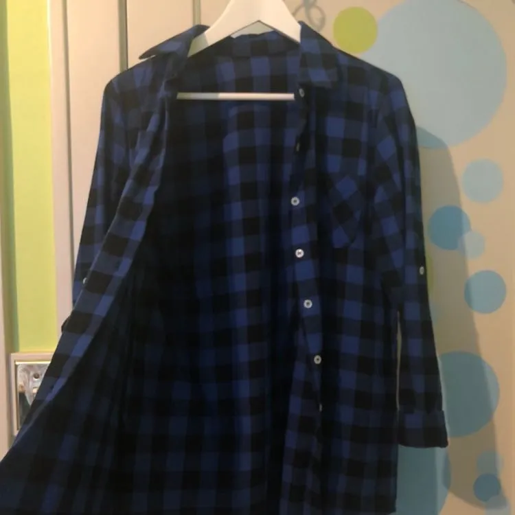 Oversized Plaid Shirt Blue - Image 4