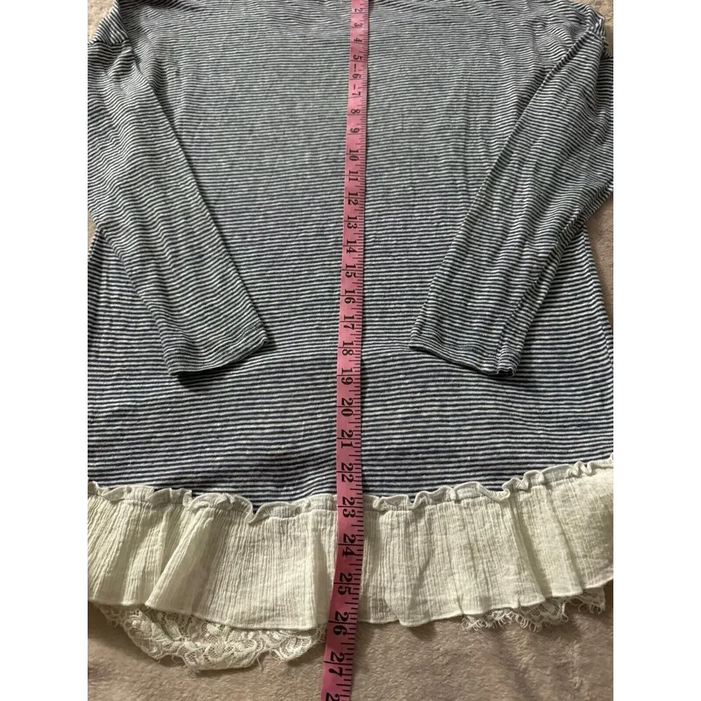 Sundance Womens Linen Blend‎ Blouse Top Hi-Lo Lace/Ruffle Hem Long Sleeve Sz S - Image 7