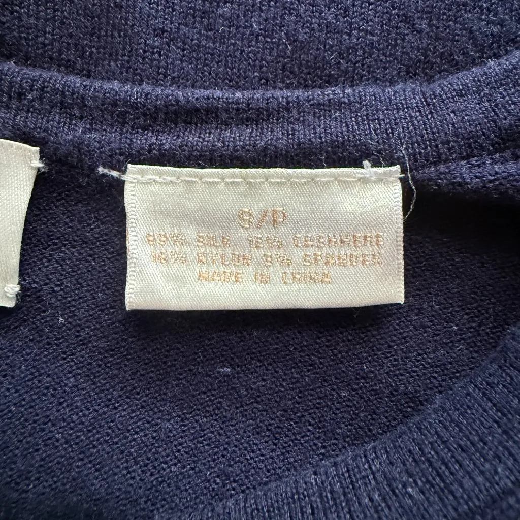 E P PRO navy blue long sleeve v-neck silk and cashmere sweater women's small - Image 7