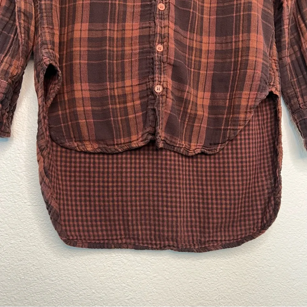 Free People x CP Shades 100% cotton plaid button down tunic brown extra small - Image 13