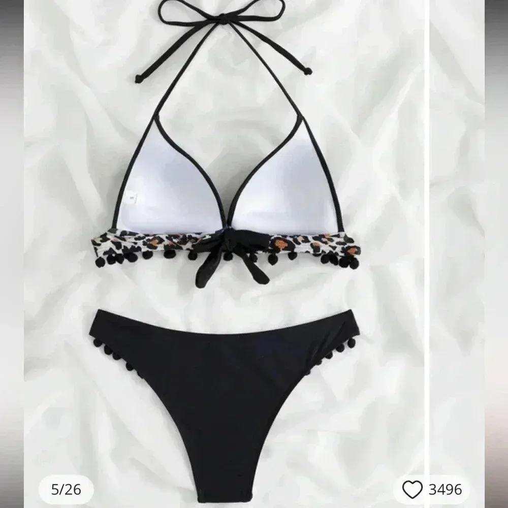 2/$20Women’s Bikini with Tassels Leopard Size L - Image 3