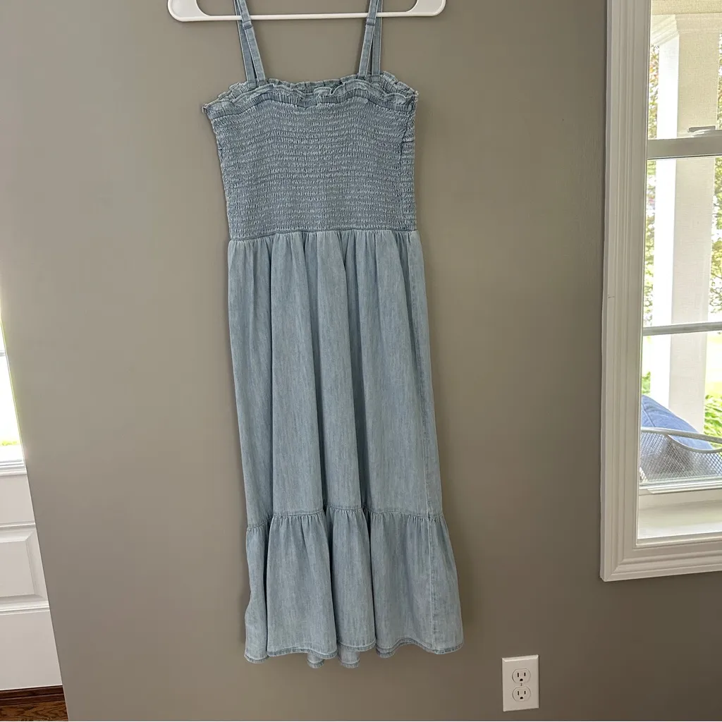 GAP Light Blue Chambray Ruffle Hem Midi Dress - Image 5