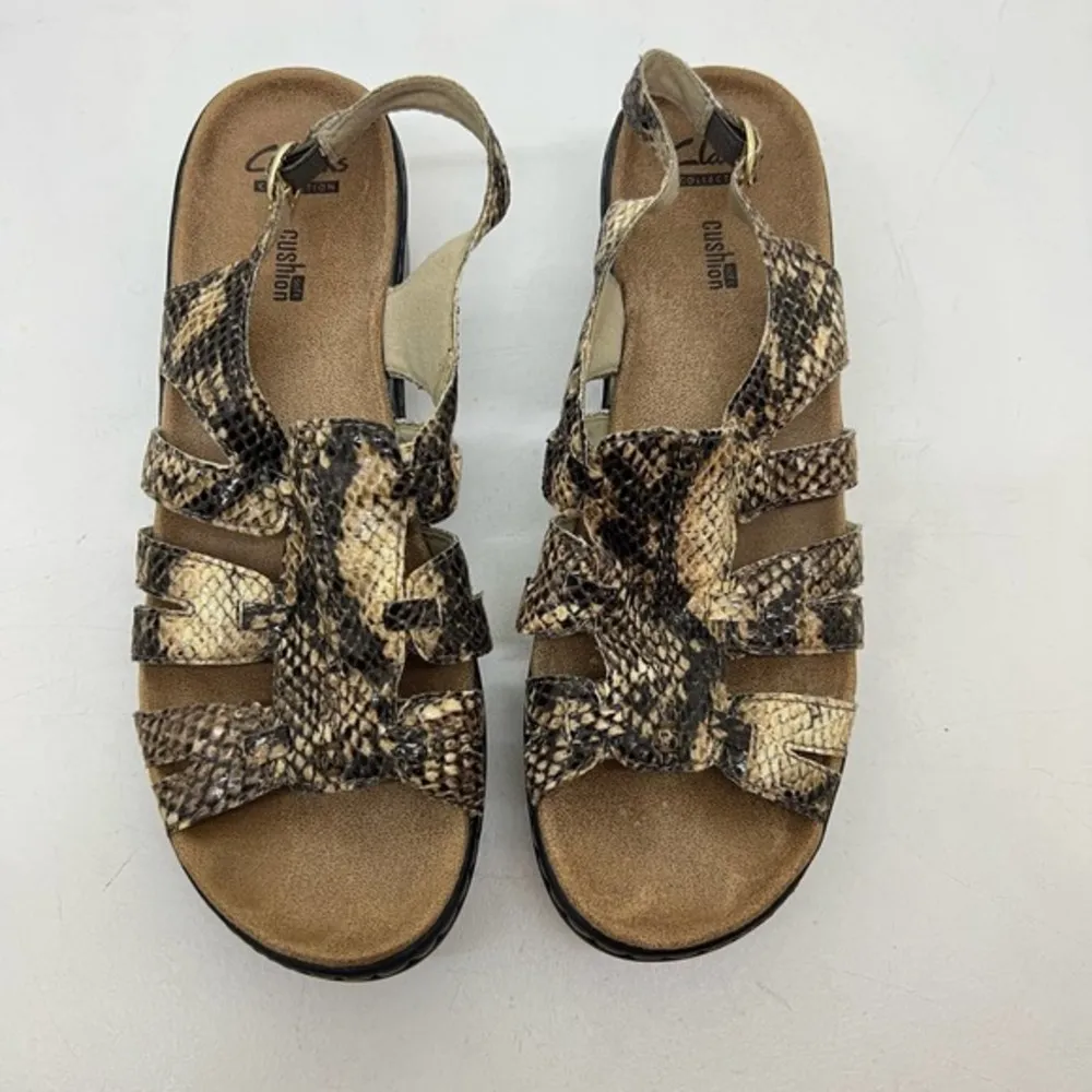 Clarks Lexi Marigold Snake Skin Python Leather Sling Back Sandals strappy size 9 - Image 2
