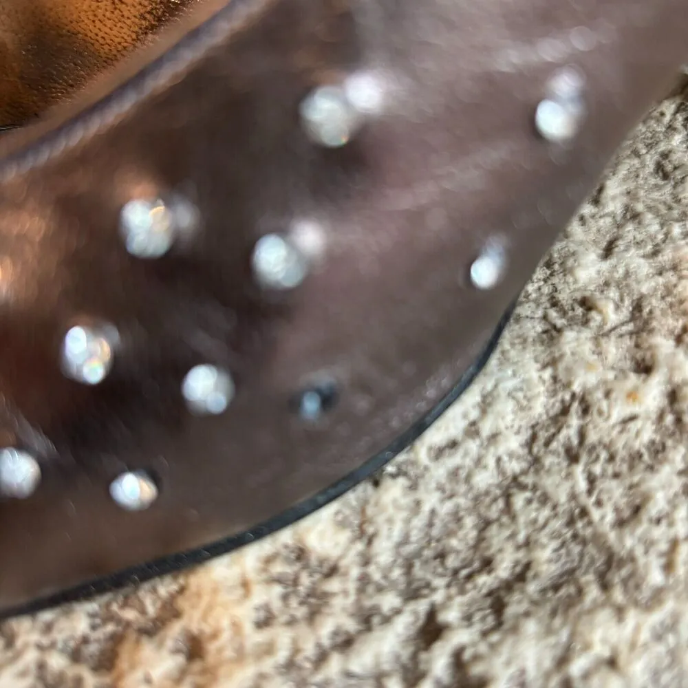 CHARLES JOURDAN Vintage Bronze Leather Rhinestones 3.5" Heels Pumps Shoes 9 Brown - Image 4