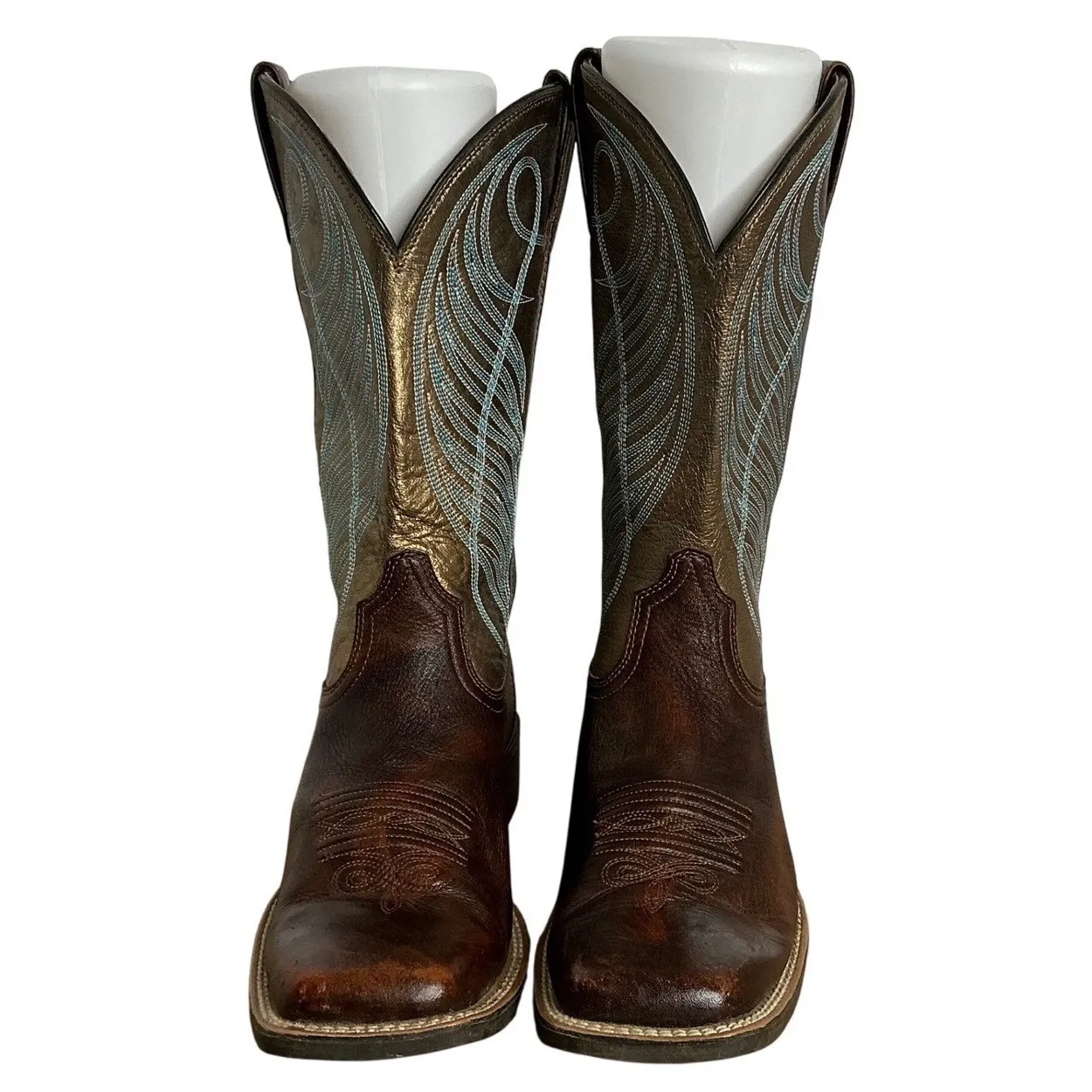 Ariat Legend Western Boots Women's 10B Brown Gold Leather‎ Turquoise Stitch - Image 5