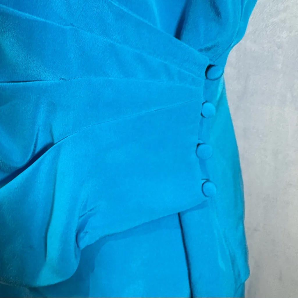 Vintage Spenser Jeremy 100% silk beautiful blue faux wrap jacket maxi dress 12 - Image 3