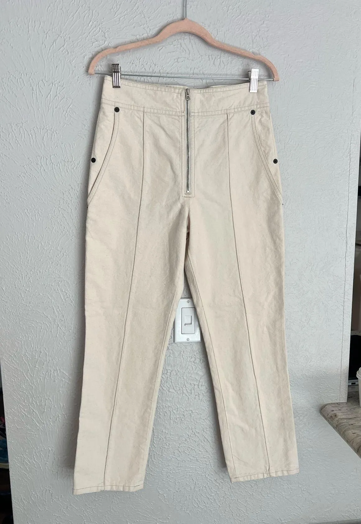 Isabel Marant high waisted cream front seam cropped cotton jeans 38 6US - Image 12