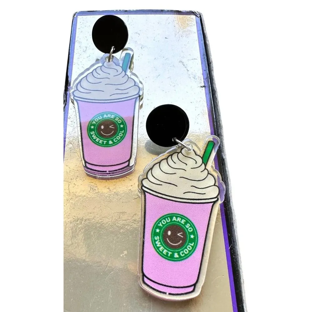 Cappuccino Coffee Earrings Pink Pup Cup Boat Drinks Cruise Vacation Sweet Cool - Image 9