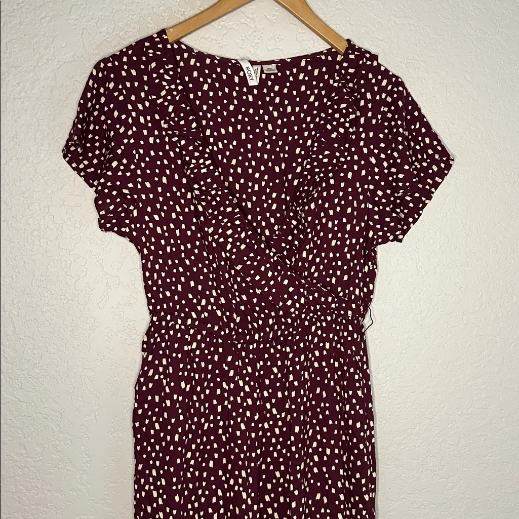 NEW Roxy Off to Paradise Burgundy Jumpsuit Flutter Sleeve Vacation Medium - Image 3